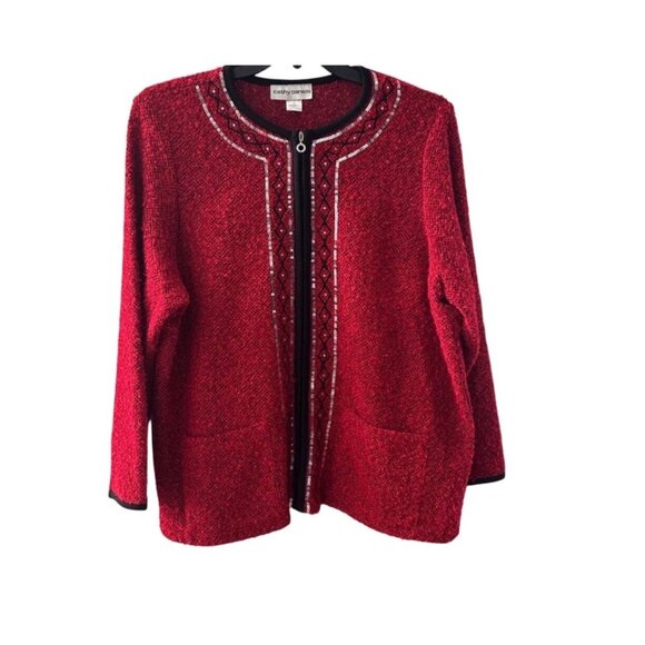 Cathy Daniels Womens Red Textured Cardigan 1X - Picture 2 of 10